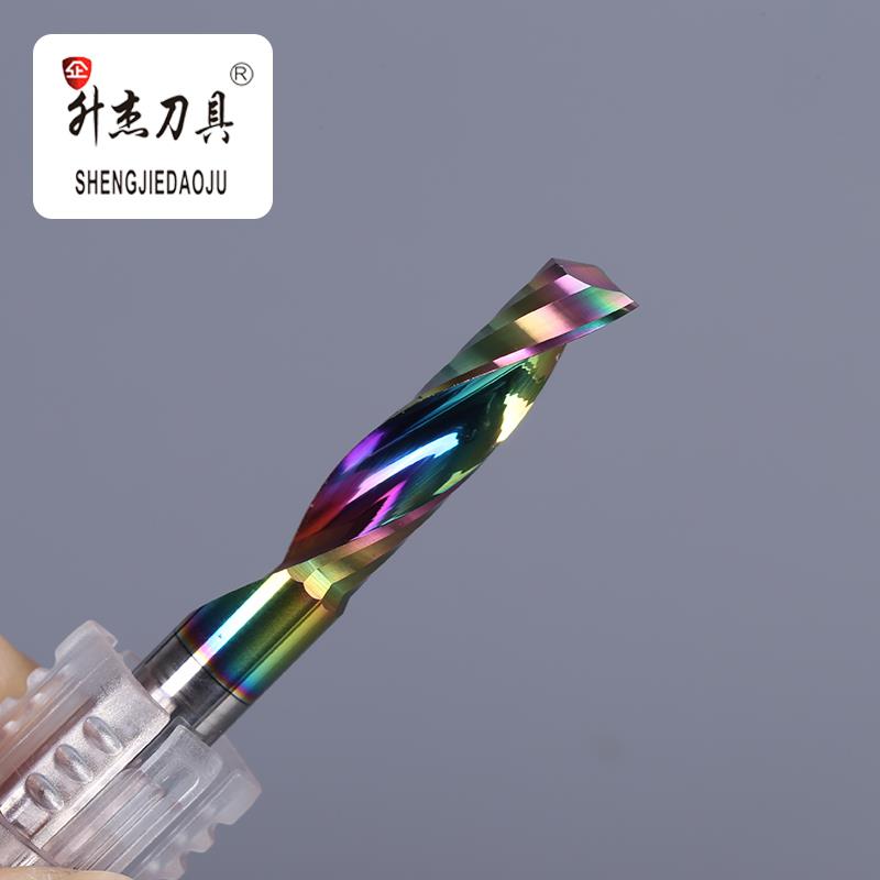 升杰进口料3A5A级涂层单刃螺旋铣刀亚克力PVC木材雕刻机切割刀具