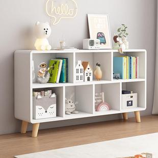 实木落地书架简约儿童收纳格子柜自由组合带门学生白色矮柜置物架