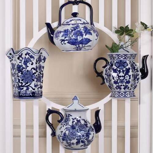 青花瓷壁挂水培花瓶家居挂墙创意插花绿植垂吊彷真花多肉小花盆