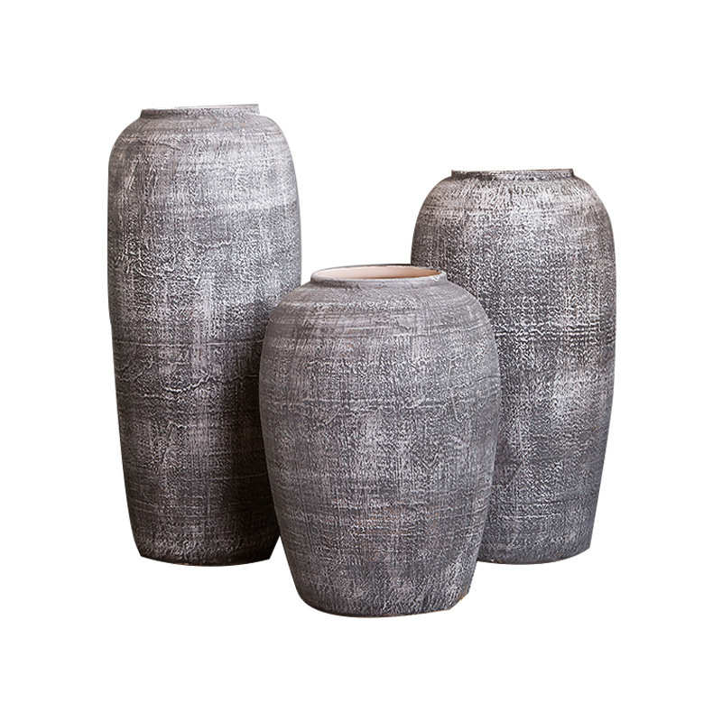 景德镇现代简约干花陶瓷花瓶日式文艺小清新手工灰色粗土陶罐花器