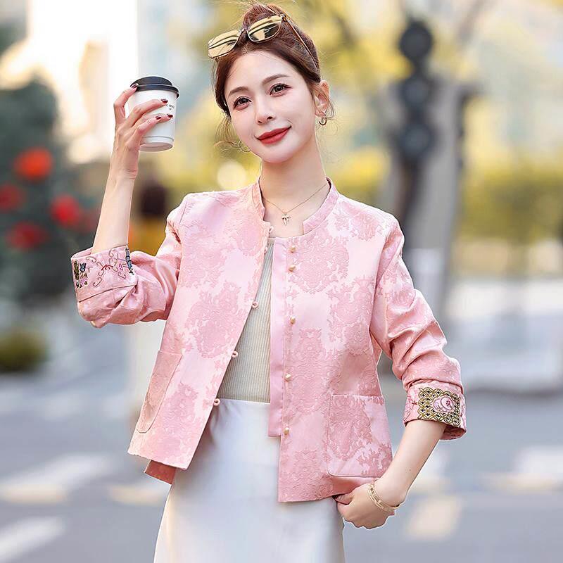 新中式国风粉色外套女2025年春秋新款气质百搭减龄显瘦小个子上衣