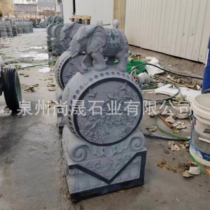 石雕大象门墩石鼓一对芝麻黑家用摆件抱鼓石门鼓门当麒麟貔貅门墩