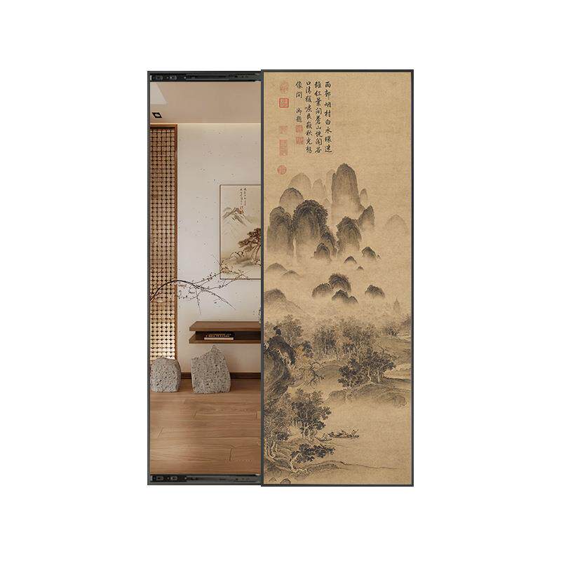 宋氏美学山水图推拉镜挂画新中式玄关装饰画卧室隐藏式全身镜壁画