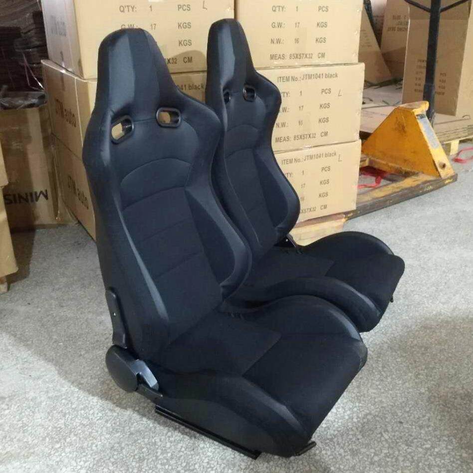 促销改装汽车座椅黑色布料黑色PVC加小碳纹带滑道通用型赛车椅