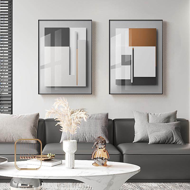 几何案现代简约厅装饰画褐色抽答象几何墙面客厅轻餐奢QX202204组