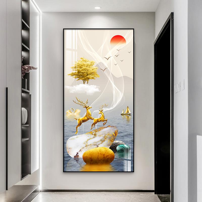 福禄吉祥玄关装饰画现代简约大气寓意好壁画走廊过道高档挂画新款