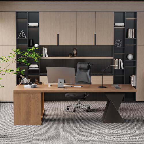 简约现代老板桌办公泡茶一体大班台工作室单人高级设计师电脑书桌