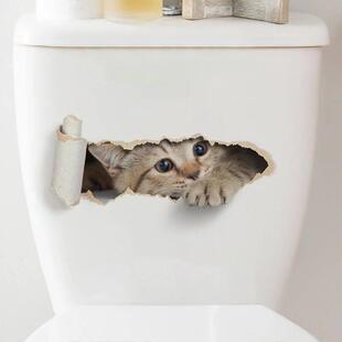 Torn Peeping Kitten Toilet Sticker 3D Effect Bathroom Toilet