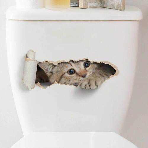 Torn Peeping Kitten Toilet Sticker 3D Effect Bathroom Toilet