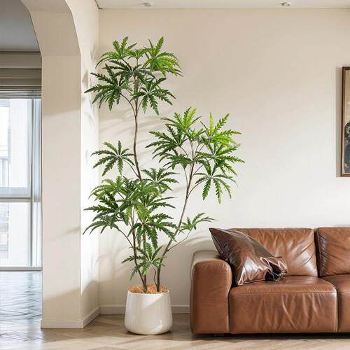 彷真绿色植物孔雀木大型室内客厅沙发边装饰北欧风落地摆件彷生假