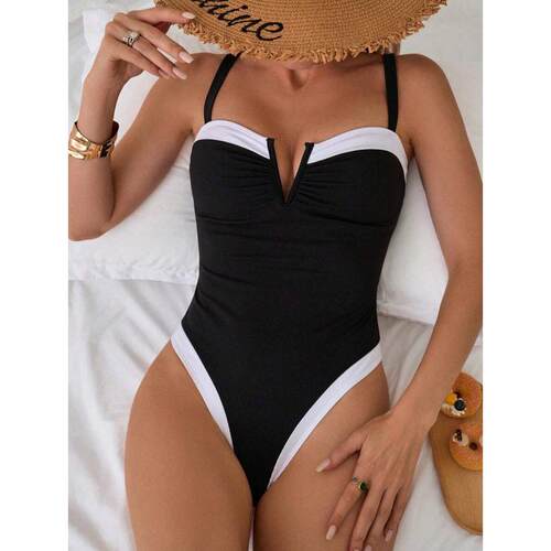 F 41802 Color-block one-piece swimsuit 撞色连体运动泳衣