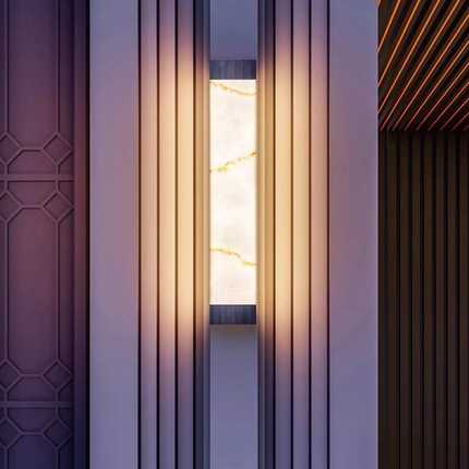 咖仿白简约长条酒店墙庭院过道装饰灯防水云石壁灯壁创意led