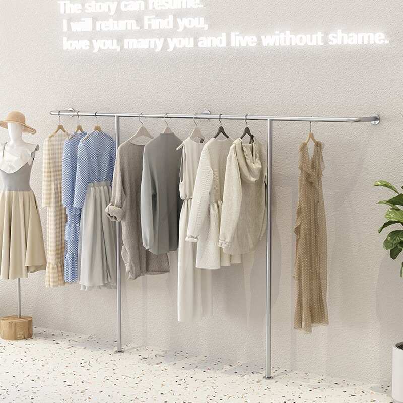 服装店展示架加厚不锈钢上墙壁挂式货架女装童装店简约陈列挂衣架