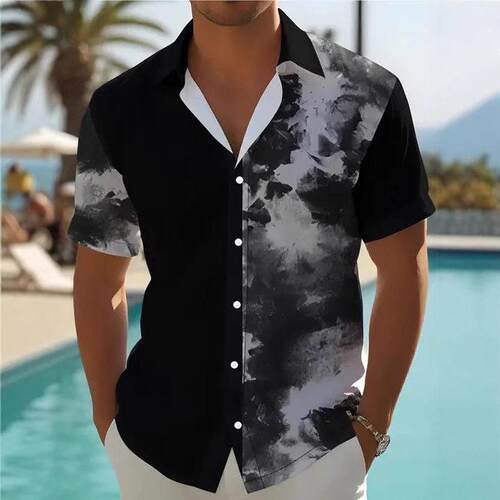Men's Rose Print Short Sleeve Shirt
