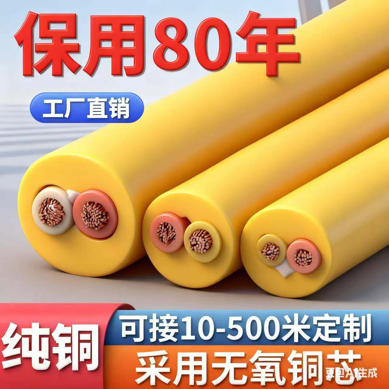 纯铜防冻牛筋电缆线2芯家用软护套线户外防晒防水电源线牛筋电线