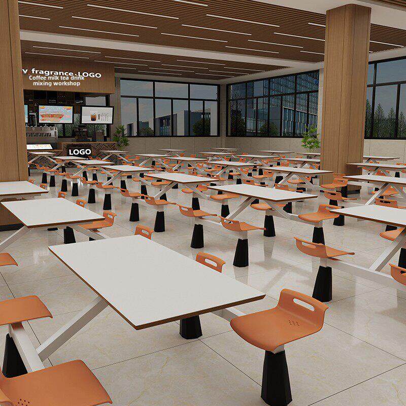 快餐桌椅一体组合学校食堂教职工食堂高速服务区餐厅四人一体餐桌