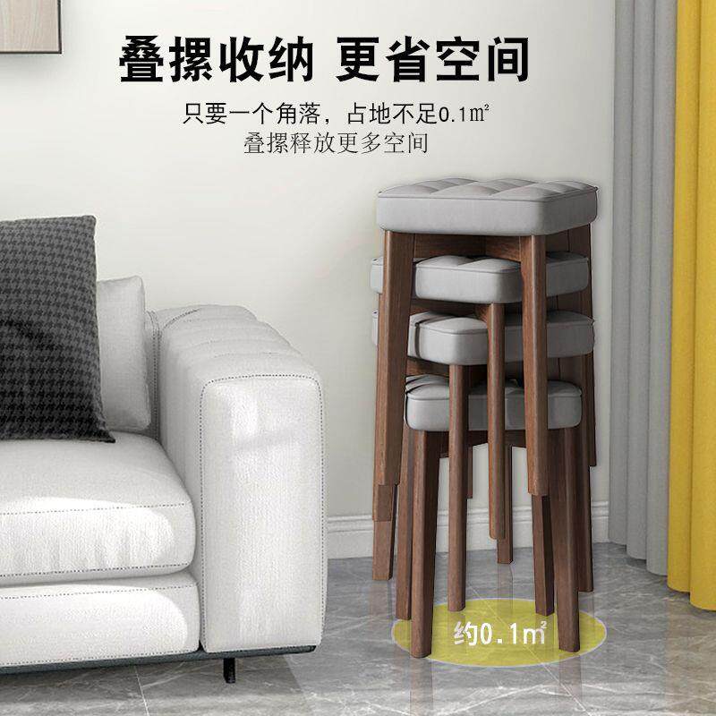 高档商用实木腿家用可叠放软包方凳客厅餐凳现代简约板凳餐桌凳子