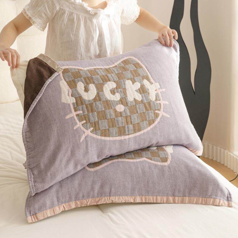 A类卡通动物四层纱布枕巾纯棉全棉柔软防滑枕头毛巾家用四季可用