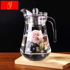 家用客厅印花冷水壶印花果汁，凉水杯带把水具，茶具耐热玻璃套装加厚