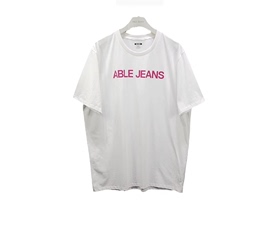 ablejeans男短袖体恤白色，全棉印花百搭宽松复古青年半袖t桖