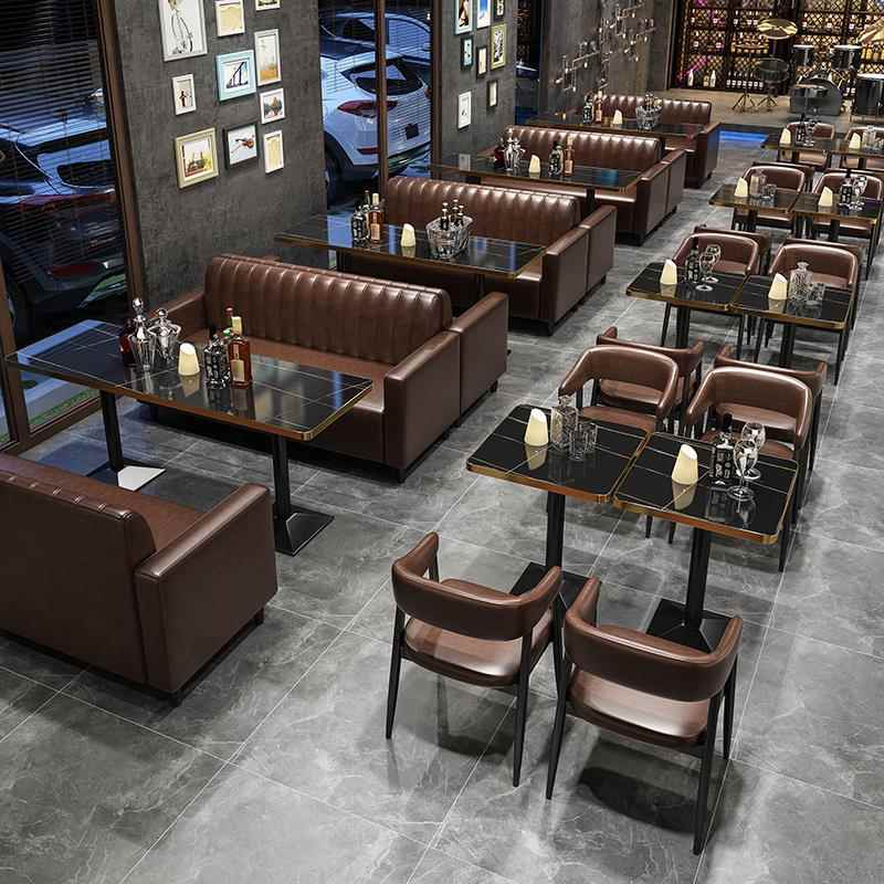 奶茶店沙发桌椅组合西餐厅咖啡馆甜品清酒吧烧烤火锅店双人皮卡座