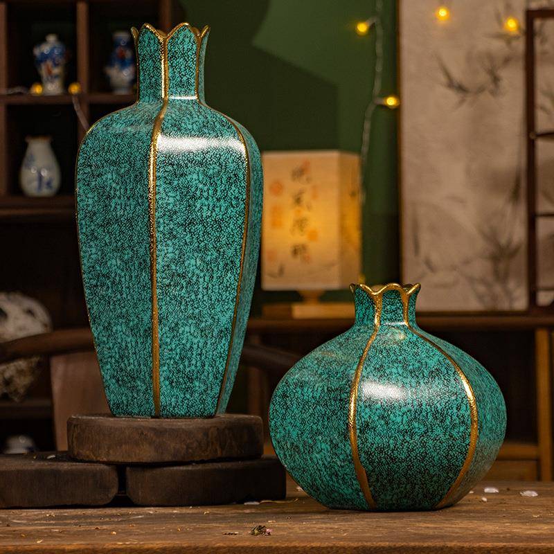 磨砂绿色镀金轻奢现代简约客厅创意插花摆件家居装饰品花艺摆设