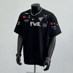 t恤百搭宽松上衣透气 卡通印花圆领短袖 230g重磅不透夏季 潮流美式