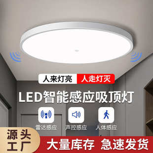 led雷达感应吸顶灯微波感应灯圆形阳台走廊楼道灯人体感应声控灯