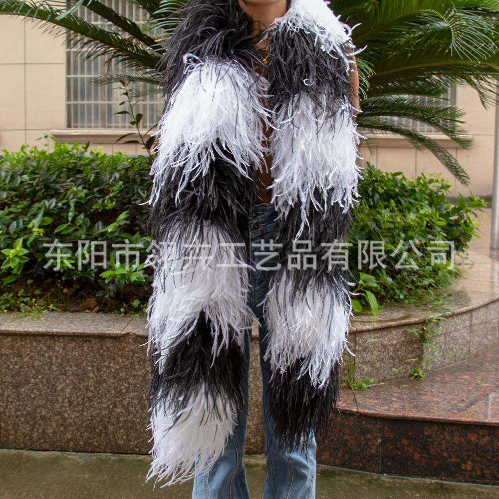 鸵鸟毛条多层黑白双色服装辅料舞台表演拉丁舞服羽毛辅料搭配工厂