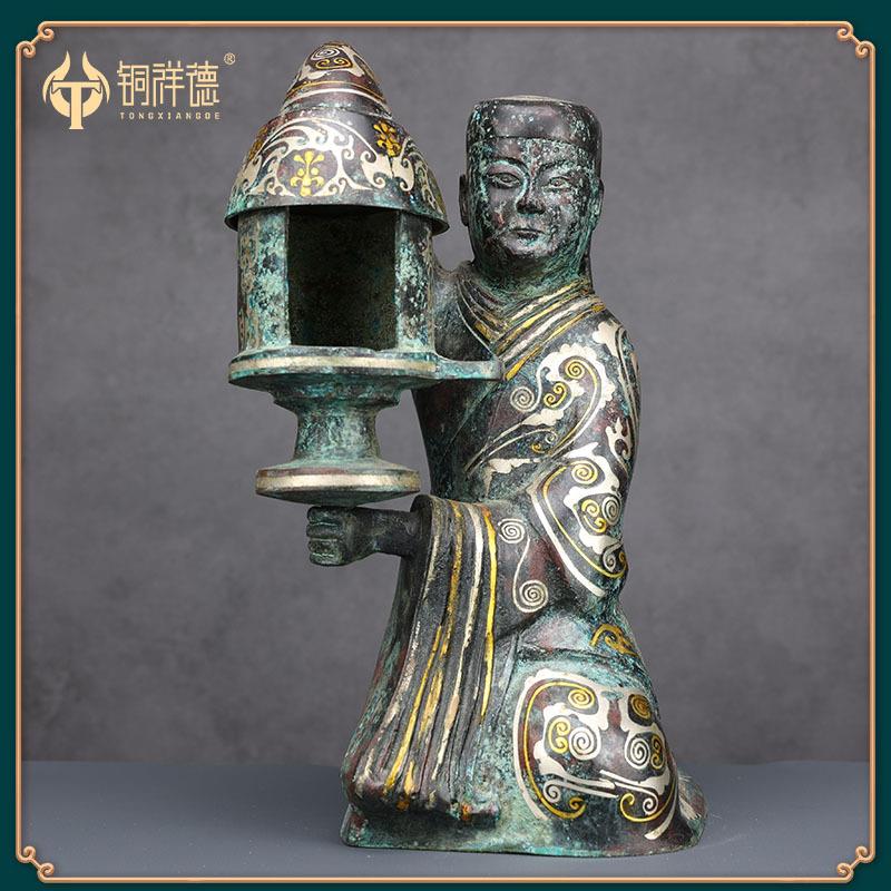 古青铜器摆件汉长信宫灯铜中式落地灯人形宫灯汉婚道具古玩收藏