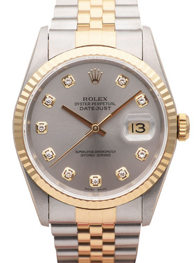 正品灰面[9.8新]劳力士日志型后镶钻自动机械男表16233