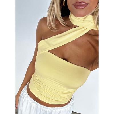 Women Summer Sexy Ruched Halter Neck Sleeveless Tank Parties