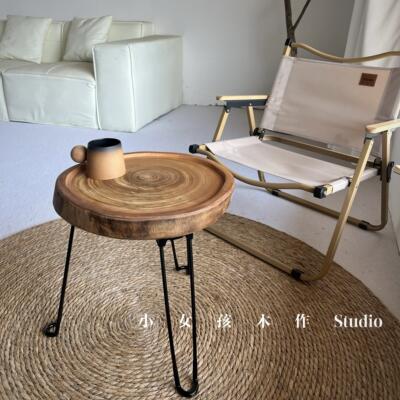 可折叠收纳茶几边几覆古实木户外折叠茶桌小矮桌沙发边几阳台家用