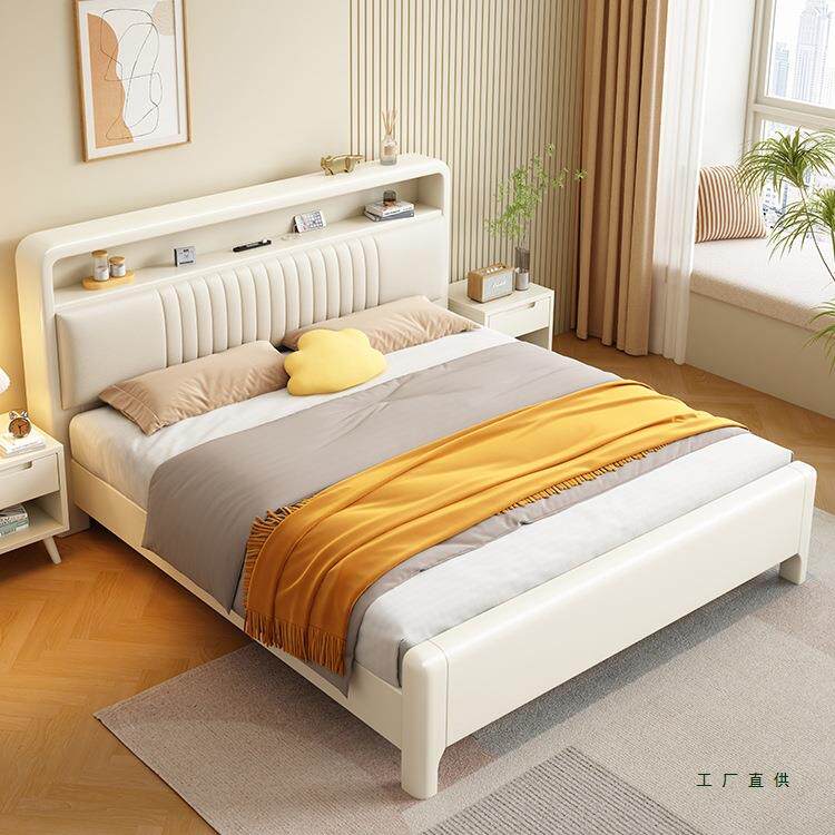 .白色实木床1.5米现代简约床主卧1.8米奶风储物双人床包12m985软