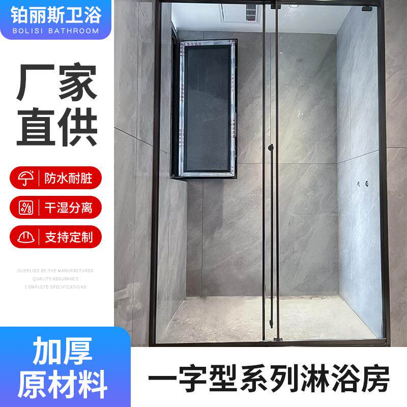 304不锈钢淋浴房一字型淋浴间隔断干湿分离淋浴屏浴室门分区家用
