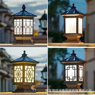 太阳能柱头灯户外别墅庭院大门口柱子接电款 围墙室外柱头灯 新中式