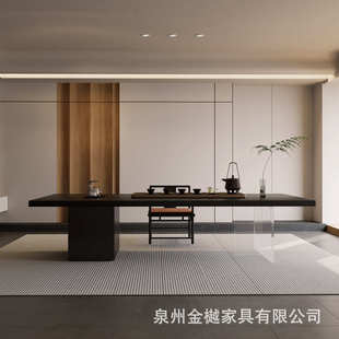 侘寂风实木大板茶桌椅组合碳化黑办公室亚克力泡茶桌家用客厅茶台