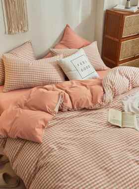 高档纯棉四WabiSabi风格10简0%纯棉床件套黑色被套懒床单的斯堪的