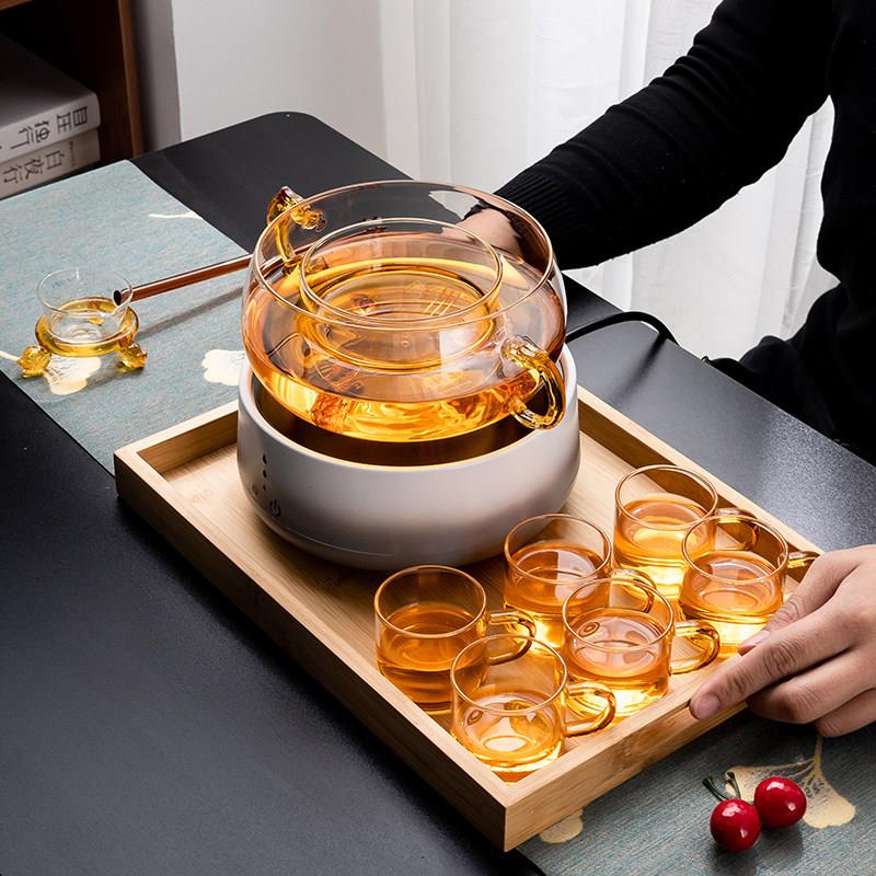 网红古法煮茶器煮茶碗花茶壶小型泡茶炉黑晶炉泡茶套装茶具玻璃家