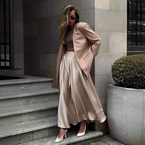 Elegant Chic High Waist Satin Fitted Maxi Long Skirt for