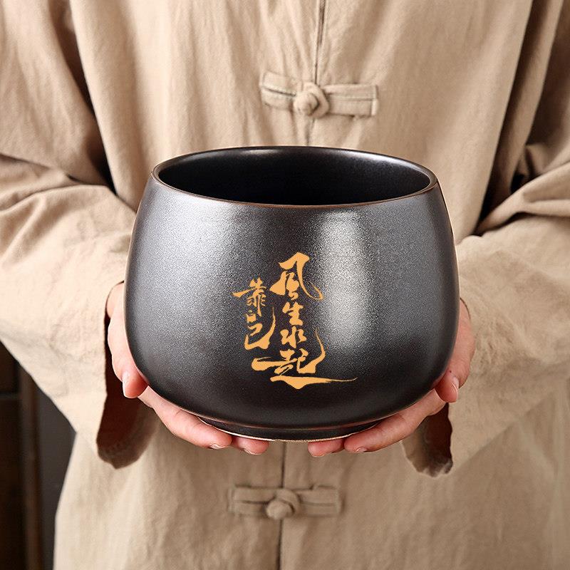 建水陶瓷茶渣缸茶洗带盖子配件茶杯收纳碗功夫茶具大水盂废水桶家