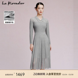 lakoradior拉珂蒂2024绵羊毛，高雅针织压褶流苏，收腰连衣裙女