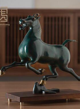 黄铜古董青铜马踏燕中式饰品家居客厅入口办公室高档饰品礼品