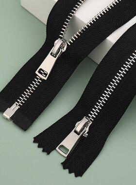 3号开尾白金齿铜拉链衣服门襟拉链裤子口袋闭尾拉锁扇形头黑白色