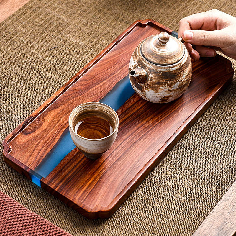 【包邮】轻奢小叶红檀茶盘高档环氧树脂复古茶台家用办公室小号干