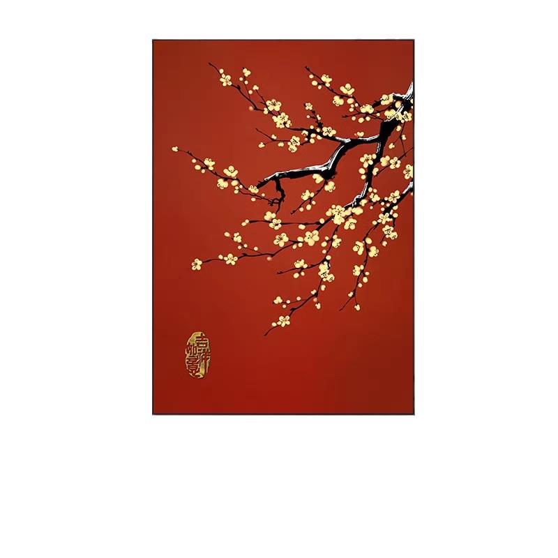 新中式梅花客厅玄关装饰画中国风红色禅意挂画茶室民宿酒店壁画