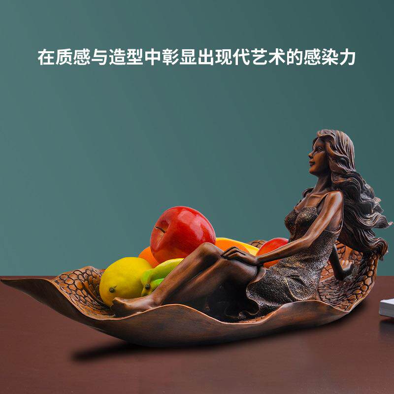 礼创木纹美女意美式美女果品盘酒柜客厅家居饰品摆件工艺桌面收装