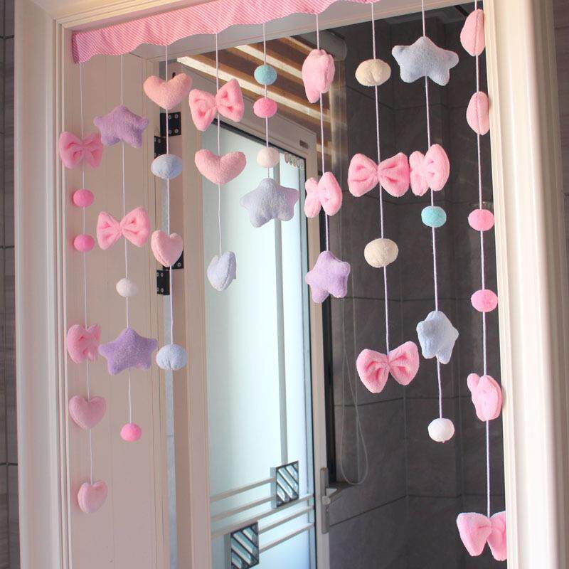 少女心韩式可爱粉色桃爱心免打孔挂件房门挂饰小门帘隔断吊帘线帘
