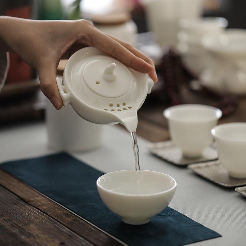 羊脂玉功夫陶瓷茶壶带盖户外旅行茶具套装便携快客杯logo定 制