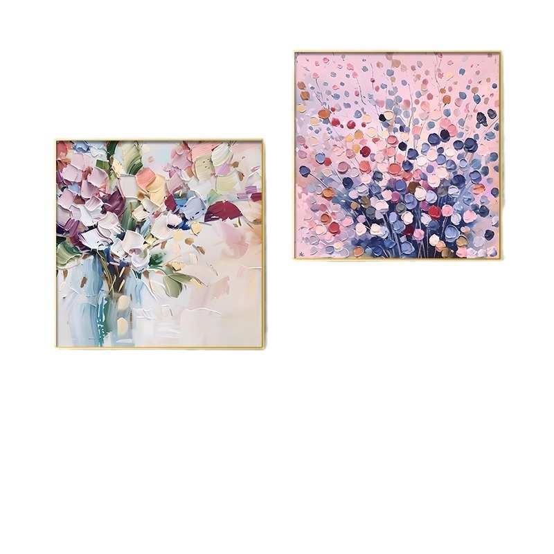 油画村客厅沙发背景墙装饰画抽象花卉餐厅挂画肌理方形壁画图片